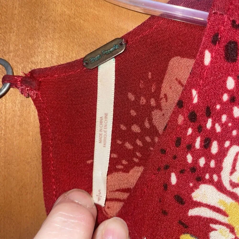 Free People S Lovely Day Red Floral Tunic Dress Cut Out Back Tie Front - Picture 5 of 5